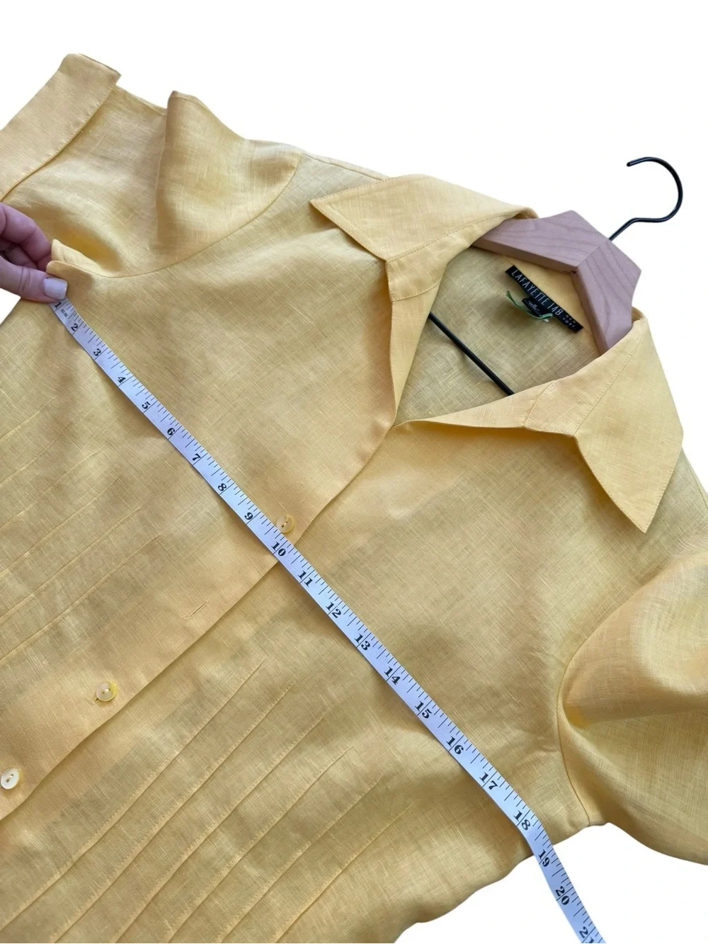 Lafayette 148 100% Linen Pleated Button Down Yellow Collared Blouse Sz 6 *stain - Picture 3 of 10